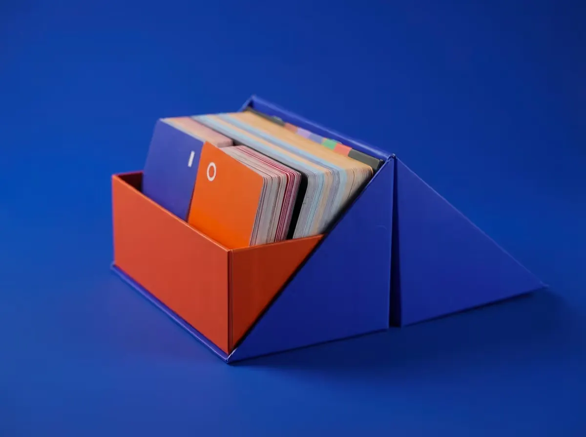 The open box from the side, with its card decks
